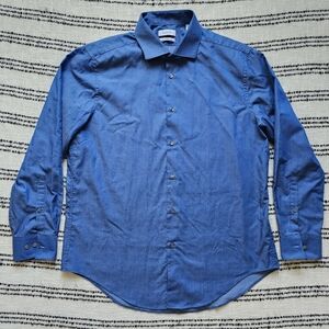 Calvin Klein Men's Blue Button Up Slim Fit Mini Dot Pattern